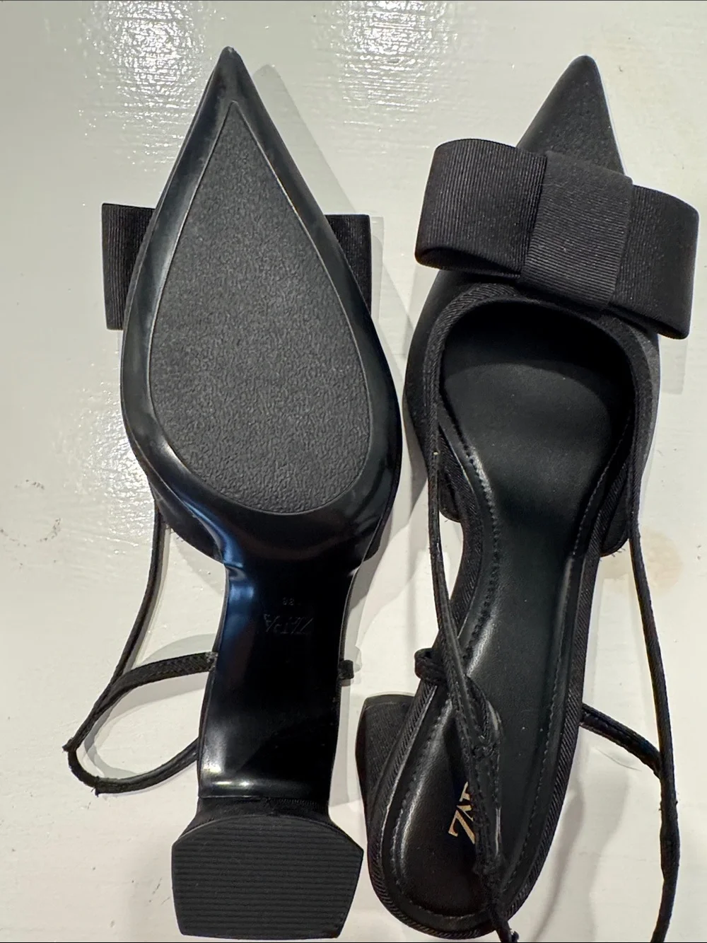 ZARA Black Bow Slingback Heels Pointed Toe - Size 8 EU 39 - Picture 4 of 8